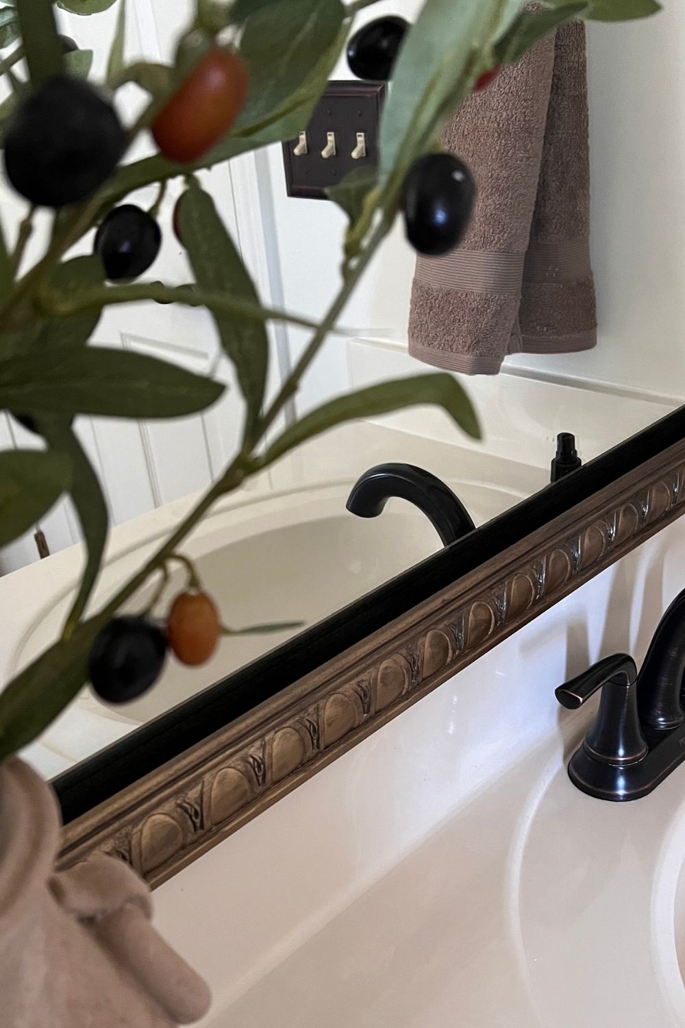 Builder Grade Mirror Bathroom Update on Budget