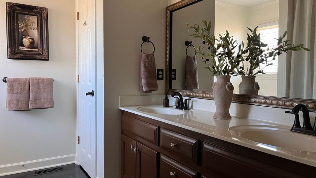 Builder Grade Mirror Bathroom Update on Budget
